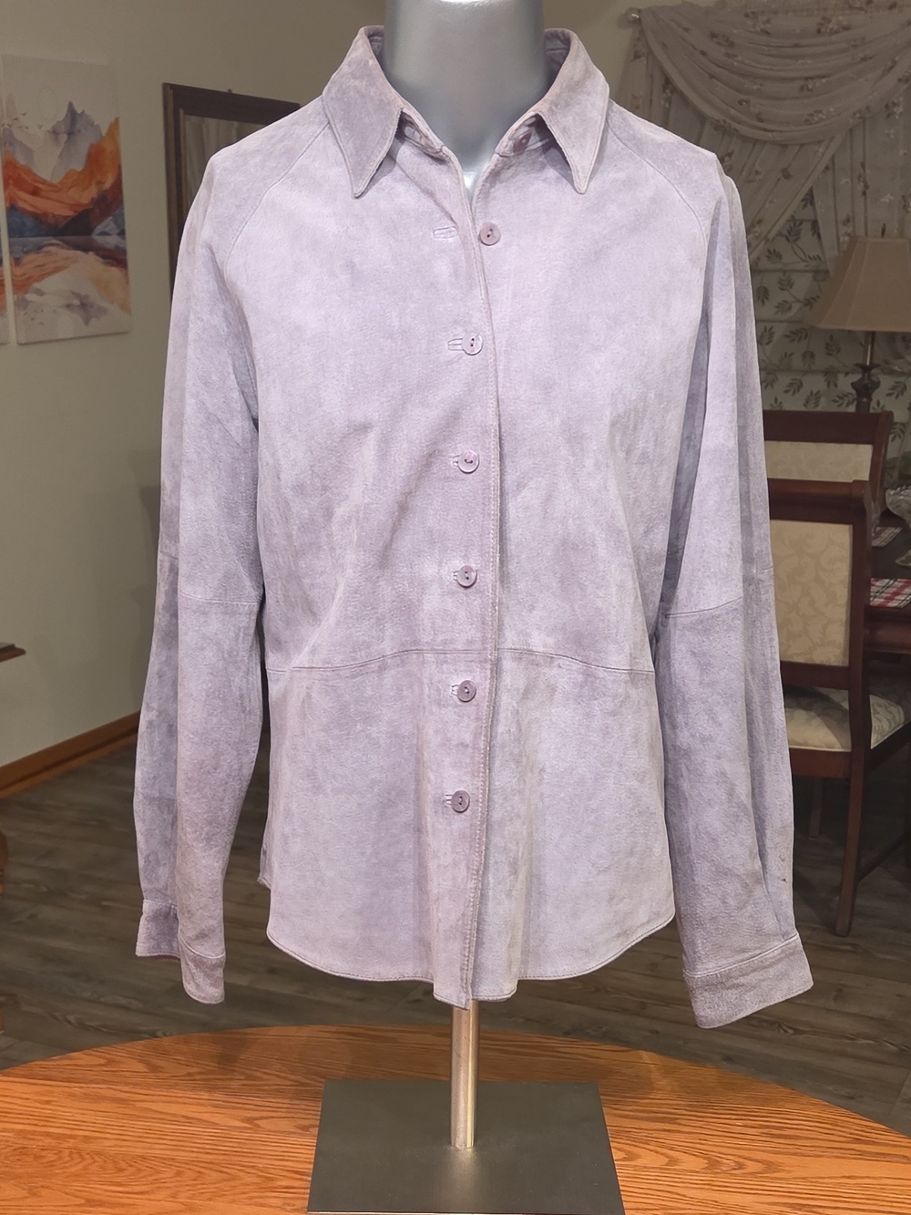 Hunt Club Lavender Suede Button-Down Shirt Size L